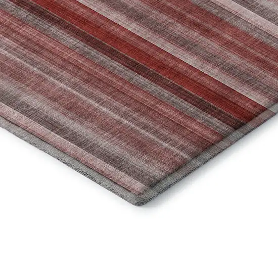 Red And Ivory Striped Washable Area Rug With UV Protection Photo 8