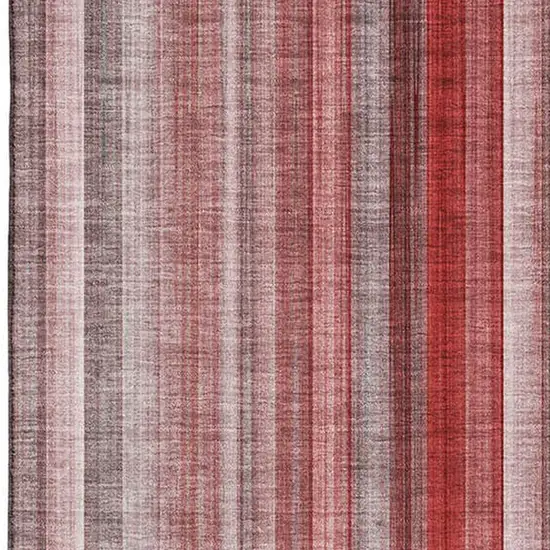 Red And Ivory Striped Washable Area Rug With UV Protection Photo 3