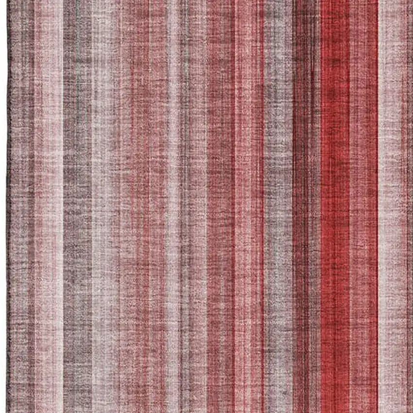 Red And Ivory Striped Washable Area Rug With UV Protection Photo 3