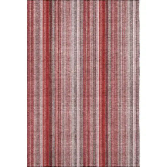Red And Ivory Striped Washable Area Rug With UV Protection Photo 4
