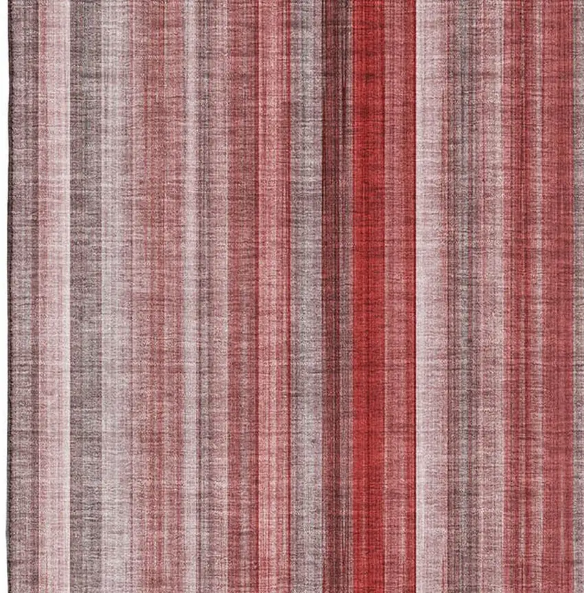 Red And Ivory Striped Washable Area Rug With UV Protection Photo 3