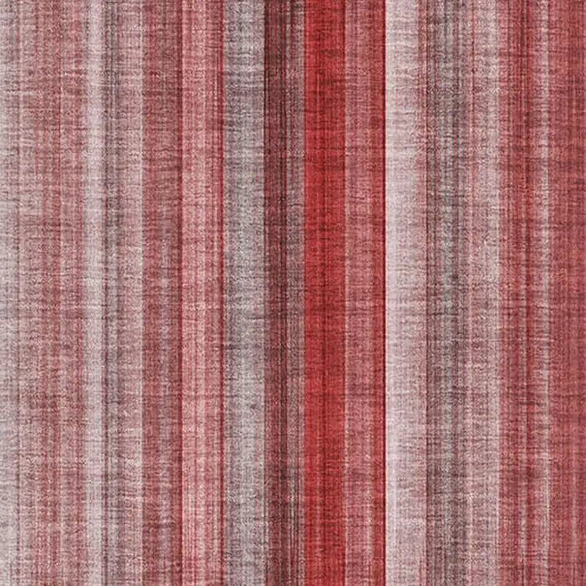 Red And Ivory Striped Washable Area Rug With UV Protection Photo 3