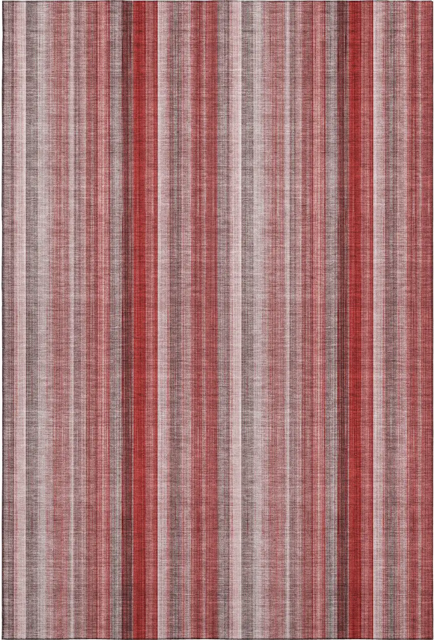 Red And Ivory Striped Washable Area Rug With UV Protection Photo 1