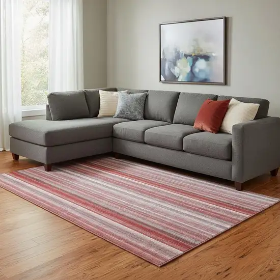 Red And Ivory Striped Washable Area Rug With UV Protection Photo 1