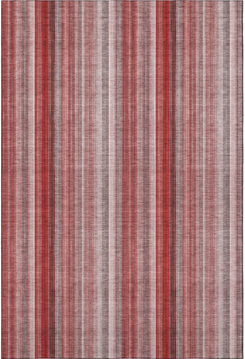Red And Ivory Striped Washable Area Rug With UV Protection Photo 3