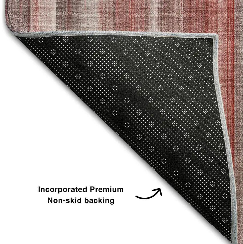 Red And Ivory Striped Washable Area Rug With UV Protection Photo 6