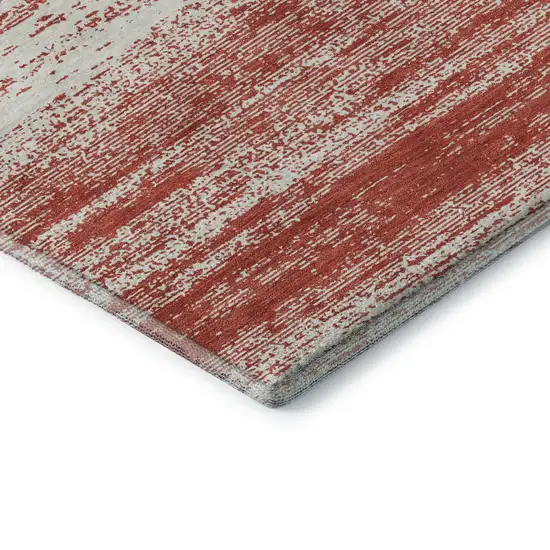 Red And Ivory Striped Washable Area Rug With UV Protection Photo 8