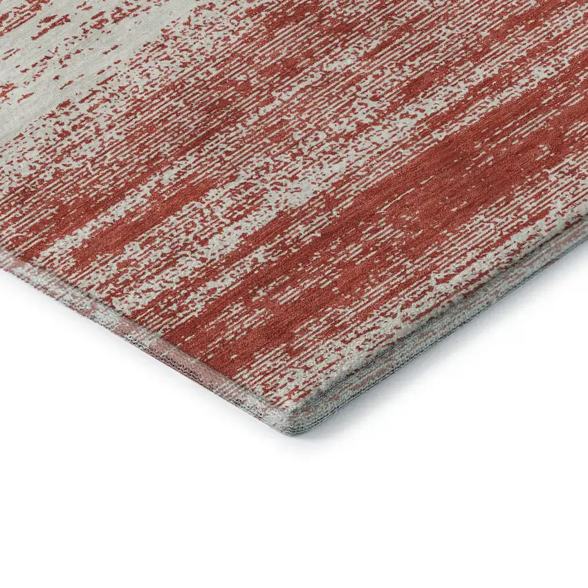 Red And Ivory Striped Washable Area Rug With UV Protection Photo 8
