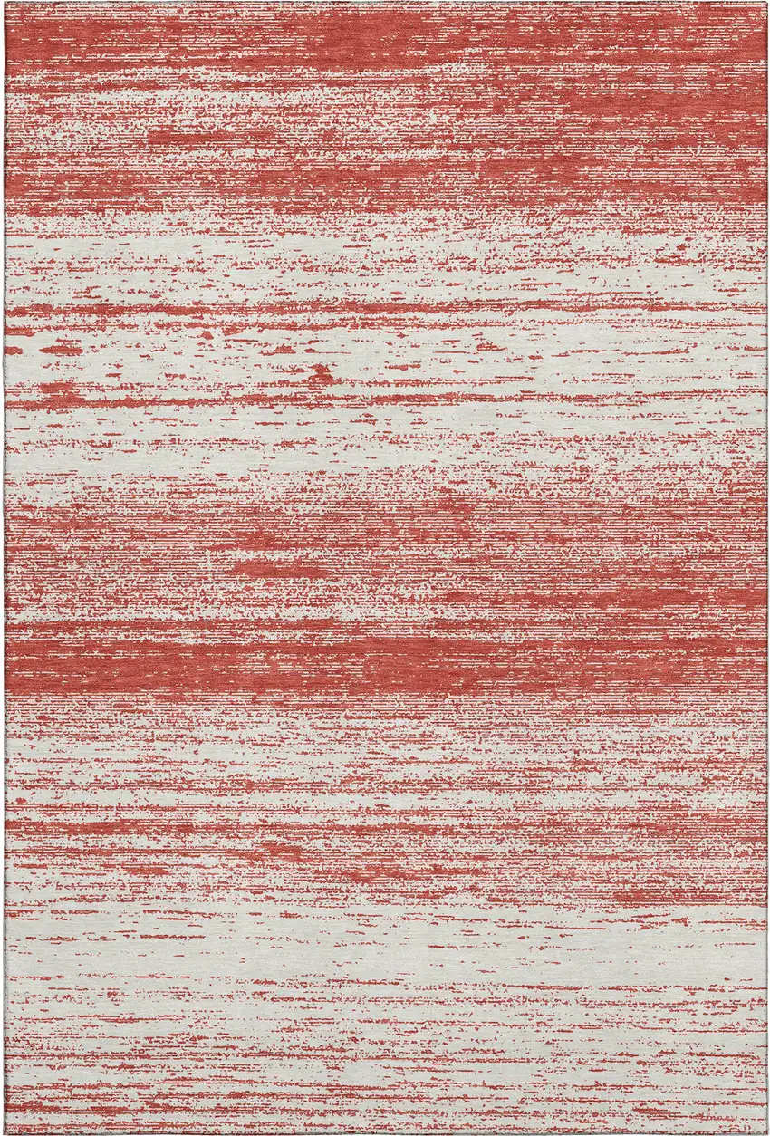 Red And Ivory Striped Washable Area Rug With UV Protection Photo 6