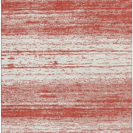 Red And Ivory Striped Washable Area Rug With UV Protection Photo 5