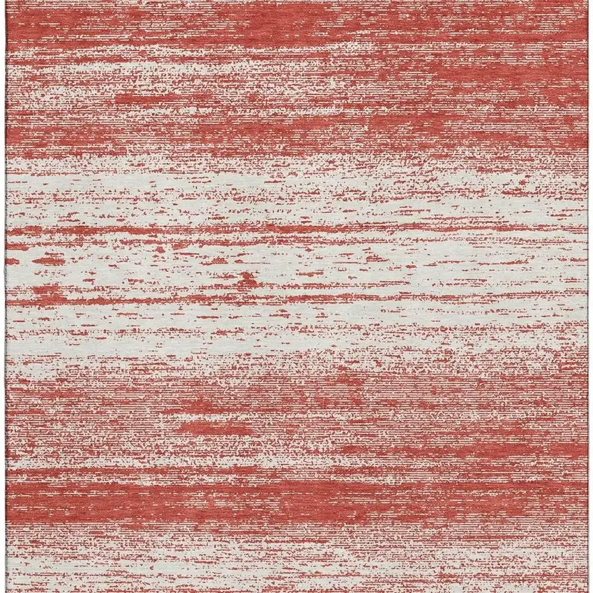 Red And Ivory Striped Washable Area Rug With UV Protection Photo 5