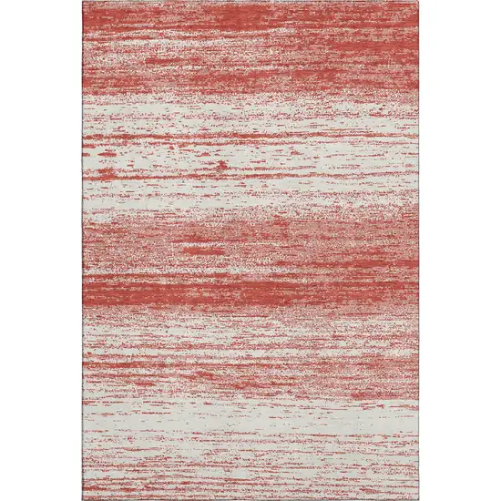 Red And Ivory Striped Washable Area Rug With UV Protection Photo 6