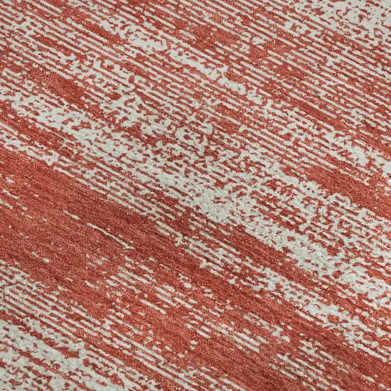 Red And Ivory Striped Washable Area Rug With UV Protection Photo 3