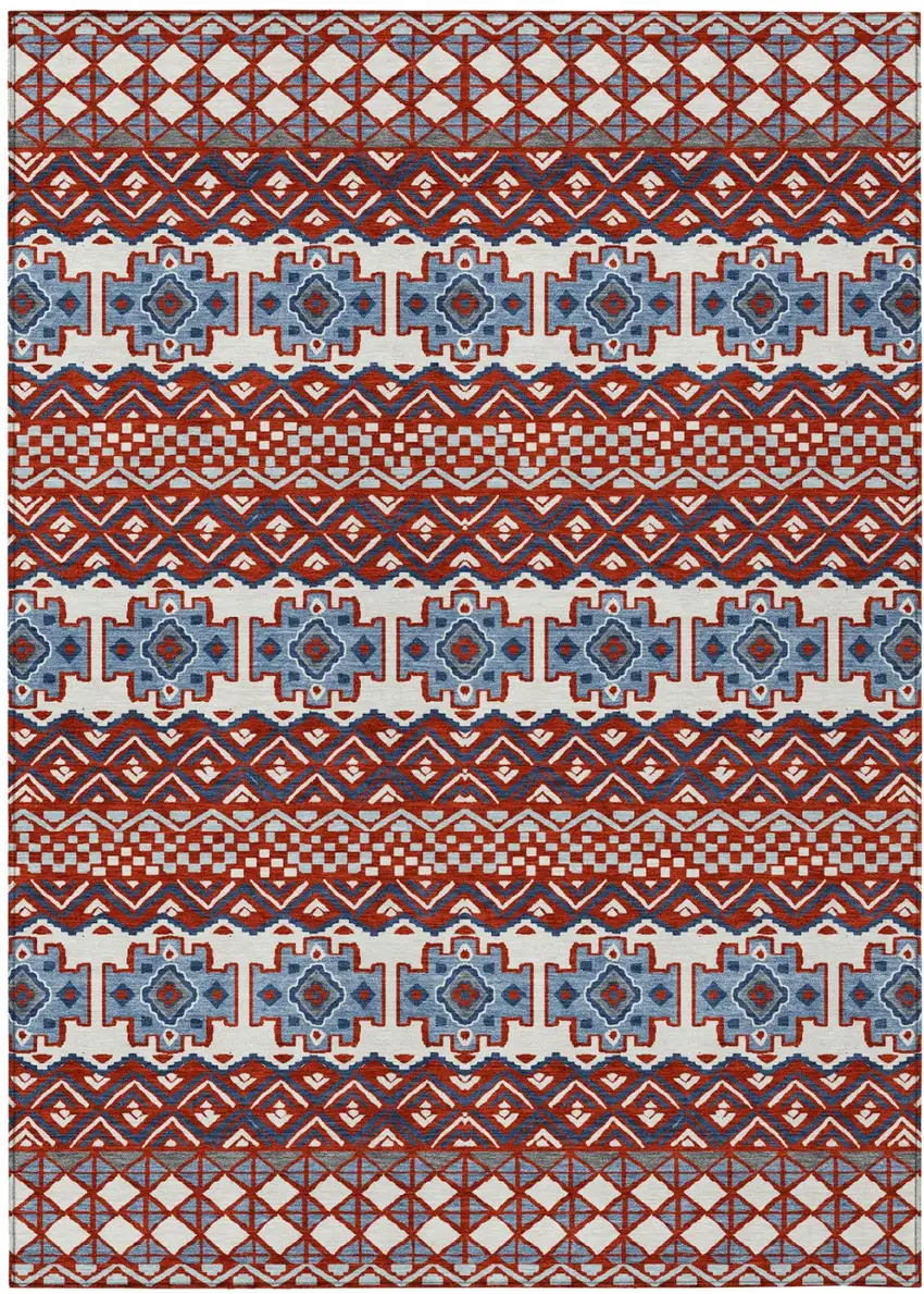 Red And Ivory Striped Washable Indoor Outdoor Area Rug Photo 2