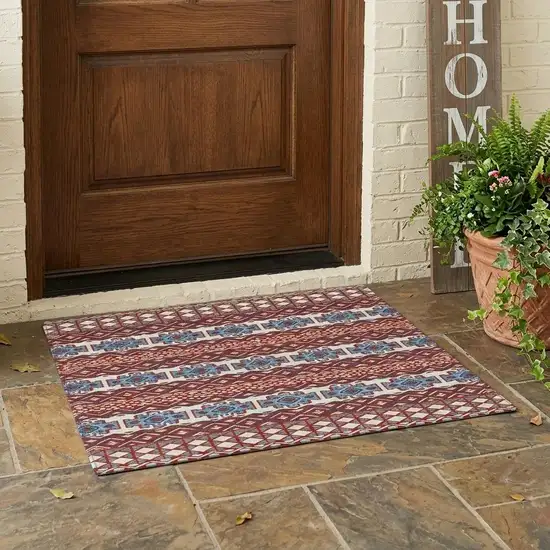 Red And Ivory Striped Washable Indoor Outdoor Area Rug Photo 1