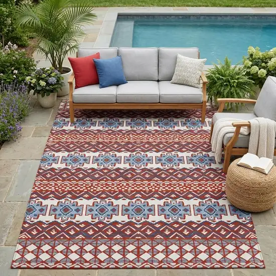 Red And Ivory Striped Washable Indoor Outdoor Area Rug Photo 1