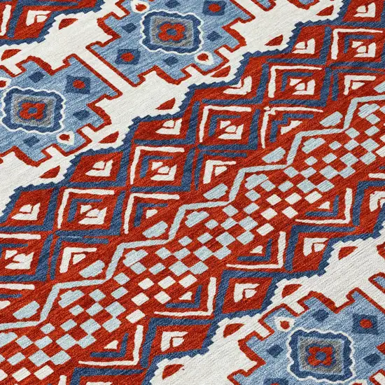 Red And Ivory Striped Washable Indoor Outdoor Area Rug Photo 4