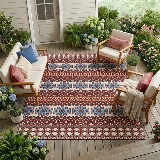 Red And Ivory Striped Washable Indoor Outdoor Area Rug Photo 1