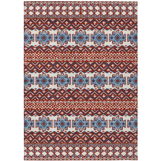 Red And Ivory Striped Washable Indoor Outdoor Area Rug Photo 2