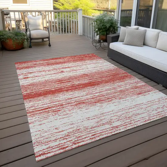 Red And Ivory Striped Washable Indoor Outdoor Area Rug Photo 7