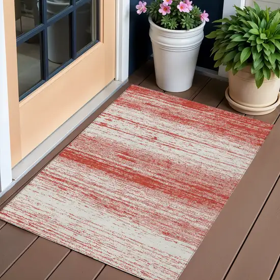 Red And Ivory Striped Washable Indoor Outdoor Area Rug Photo 1