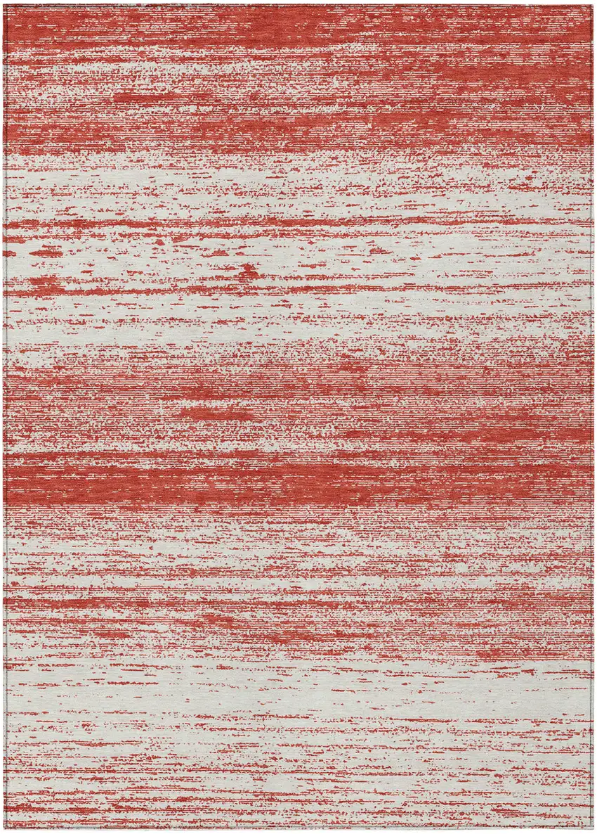 Red And Ivory Striped Washable Indoor Outdoor Area Rug Photo 2