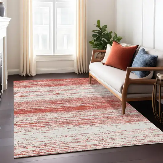 Red And Ivory Striped Washable Indoor Outdoor Area Rug Photo 9