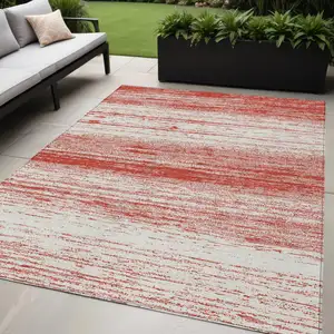 Photo of Red And Ivory Striped Washable Indoor Outdoor Area Rug