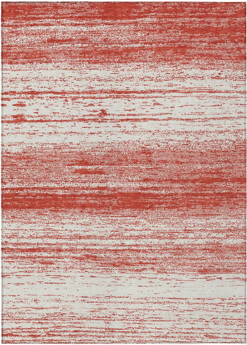 Red And Ivory Striped Washable Indoor Outdoor Area Rug Photo 2