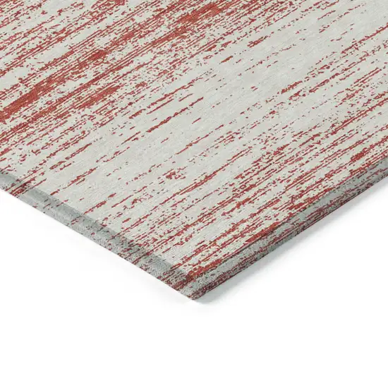Red And Ivory Striped Washable Indoor Outdoor Area Rug Photo 4