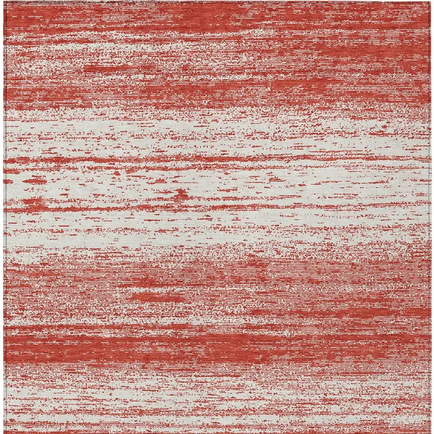 Red And Ivory Striped Washable Indoor Outdoor Area Rug Photo 5