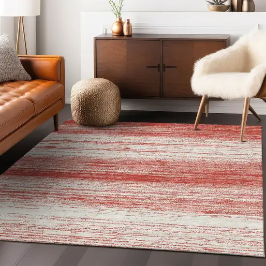 Red And Ivory Striped Washable Indoor Outdoor Area Rug Photo 8