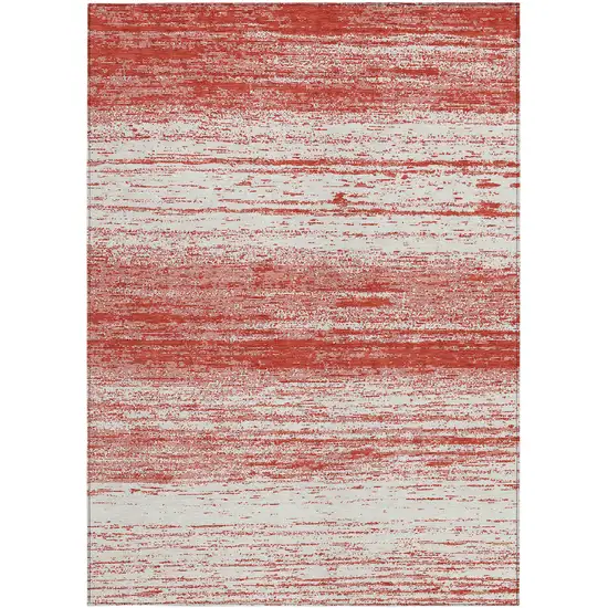 Red And Ivory Striped Washable Indoor Outdoor Area Rug Photo 6