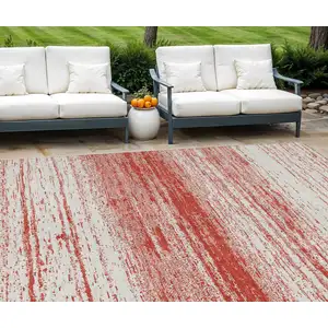 Photo of Red And Ivory Striped Washable Indoor Outdoor Area Rug