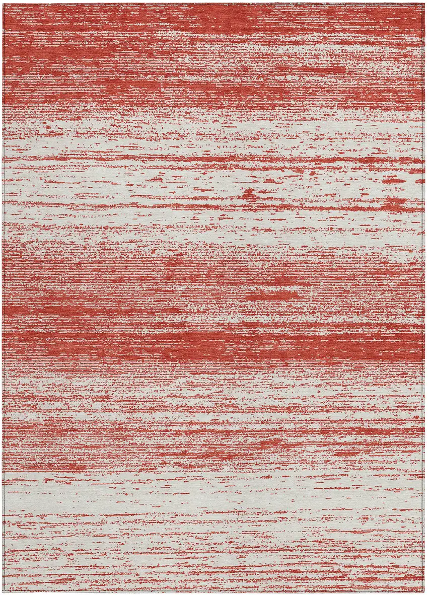 Red And Ivory Striped Washable Indoor Outdoor Area Rug Photo 6