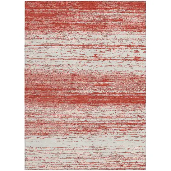 Red And Ivory Striped Washable Indoor Outdoor Area Rug Photo 6