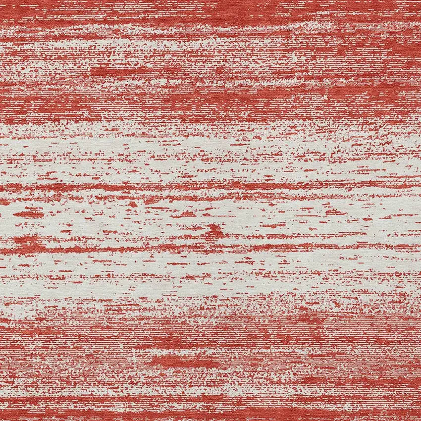 Red And Ivory Striped Washable Indoor Outdoor Area Rug Photo 5