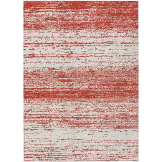 Red And Ivory Striped Washable Indoor Outdoor Area Rug Photo 2