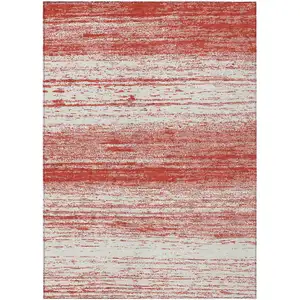 Photo of Red And Ivory Striped Washable Indoor Outdoor Area Rug