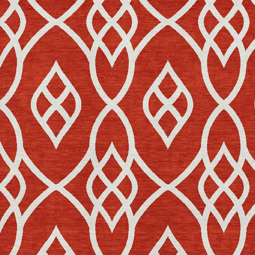 Red And Ivory Trellis Washable Area Rug With UV Protection Photo 3