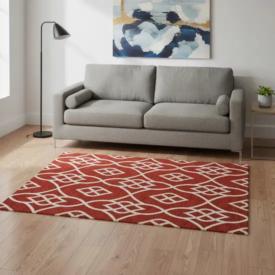 Red And Ivory Trellis Washable Area Rug With UV Protection Photo 2