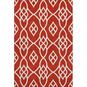 Photo of Red And Ivory Trellis Washable Area Rug With UV Protection