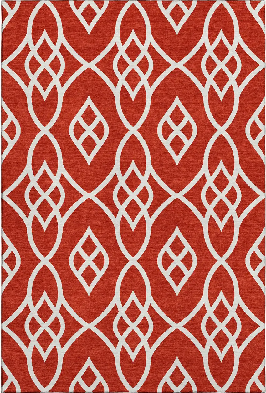 Red And Ivory Trellis Washable Area Rug With UV Protection Photo 1