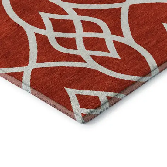 Red And Ivory Trellis Washable Area Rug With UV Protection Photo 8