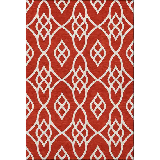 Red And Ivory Trellis Washable Area Rug With UV Protection Photo 4