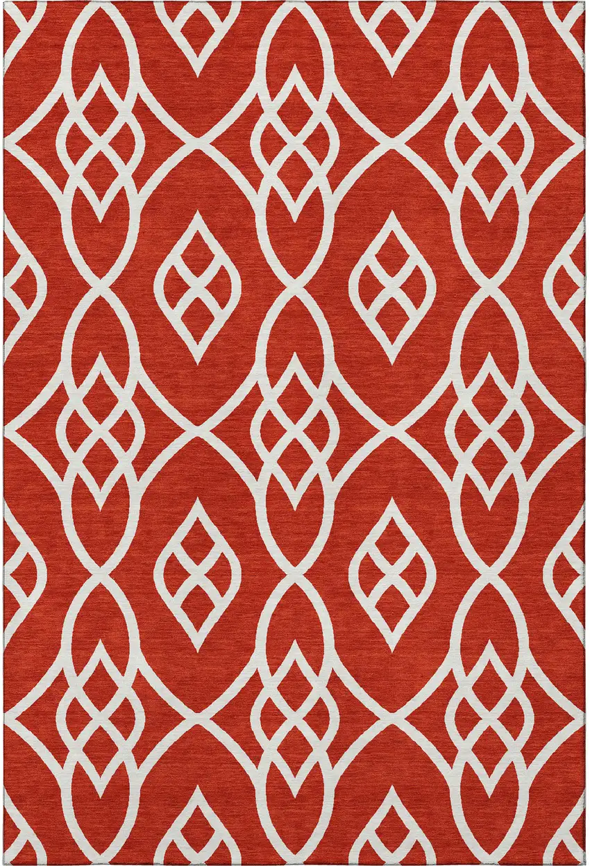 Red And Ivory Trellis Washable Area Rug With UV Protection Photo 4