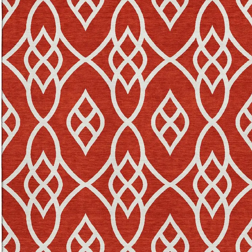 Red And Ivory Trellis Washable Area Rug With UV Protection Photo 3