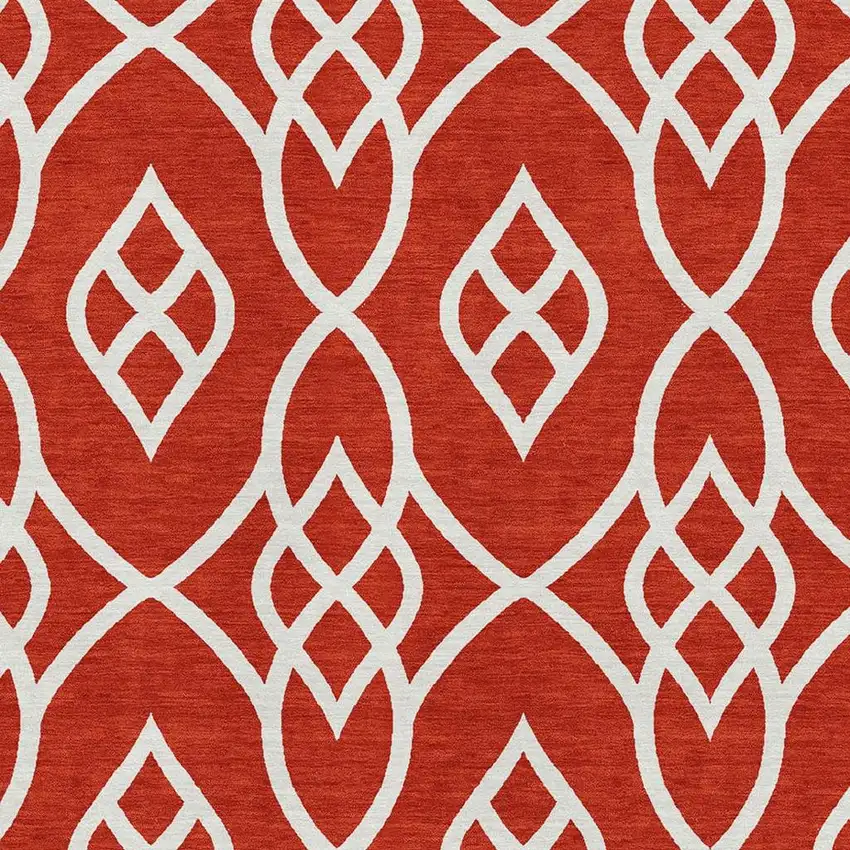 Red And Ivory Trellis Washable Area Rug With UV Protection Photo 3
