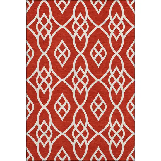 Red And Ivory Trellis Washable Area Rug With UV Protection Photo 1