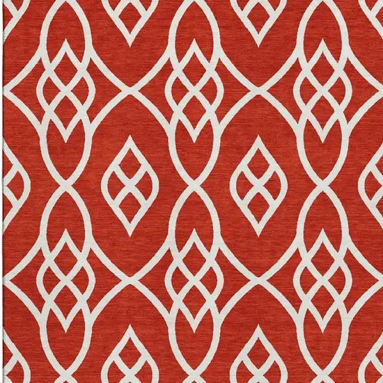 Red And Ivory Trellis Washable Area Rug With UV Protection Photo 4